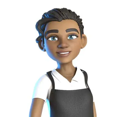 Avatar Mia Porträt von Avatar Mia mit dunkler Hautfarbe und Gastro-Schürze