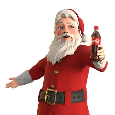 Avatar Santa Porträt eines Santa-Claus-Avatars im klassischen roten Outfit, der eine Coca-Cola-Flasche in der Hand hält.
